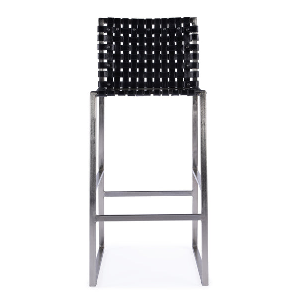 Butler Specialty Urban Rectangular Woven Leather Barstool With Back - Rustic Charm And Premium Iron Base Design Black Iron,Leather,Steel Nail Heads 5445034-butler