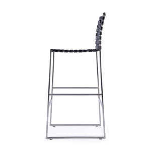 Butler Specialty Urban Rectangular Woven Leather Barstool With Back - Rustic Charm And Premium Iron Base Design Black Iron,Leather,Steel Nail Heads 5445034-butler