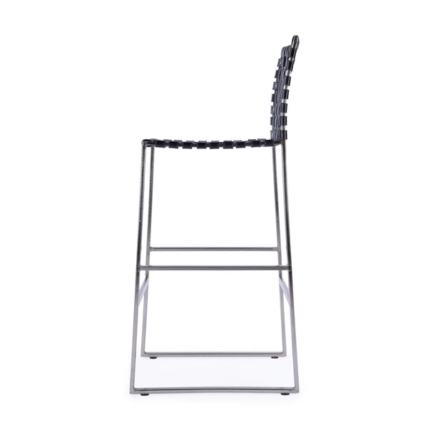 Butler Specialty Urban Rectangular Woven Leather Barstool With Back - Rustic Charm And Premium Iron Base Design Black Iron,Leather,Steel Nail Heads 5445034-butler