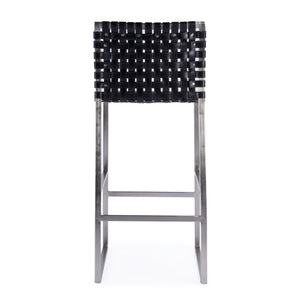 Butler Specialty Urban Rectangular Woven Leather Barstool With Back - Rustic Charm And Premium Iron Base Design Black Iron,Leather,Steel Nail Heads 5445034-butler