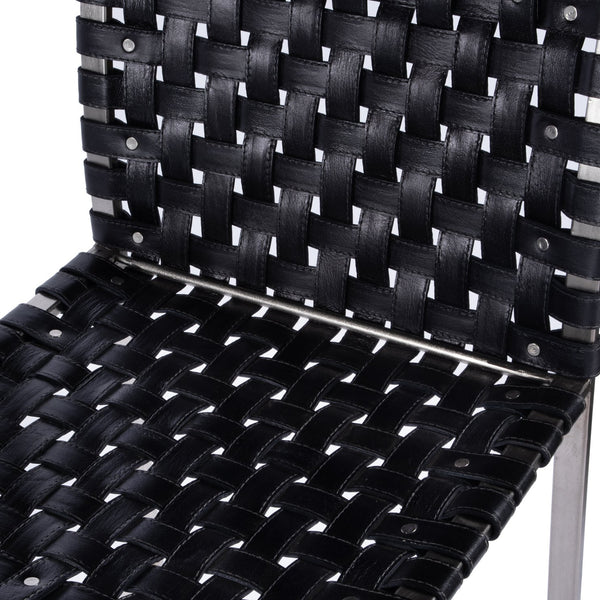 Butler Specialty Urban Rectangular Woven Leather Barstool With Back - Rustic Charm And Premium Iron Base Design Black Iron,Leather,Steel Nail Heads 5445034-butler