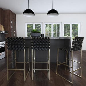 Butler Specialty Urban Rectangular Woven Leather Barstool With Back - Rustic Charm And Premium Iron Base Design Black Iron,Leather,Steel Nail Heads 5445034-butler