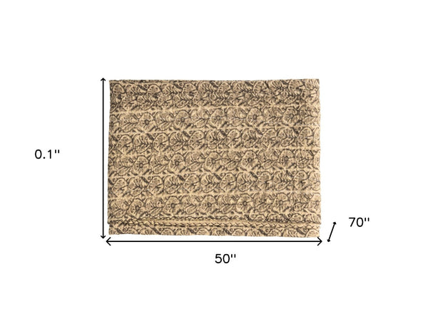 HomeRoots 50" Handcrafted Quilted Floral Throw Blanket - Beige & Black Cotton Design for Cozy Elegance 544505