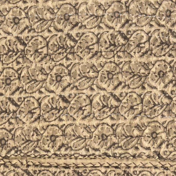 HomeRoots 50" Handcrafted Quilted Floral Throw Blanket - Beige & Black Cotton Design for Cozy Elegance 544505