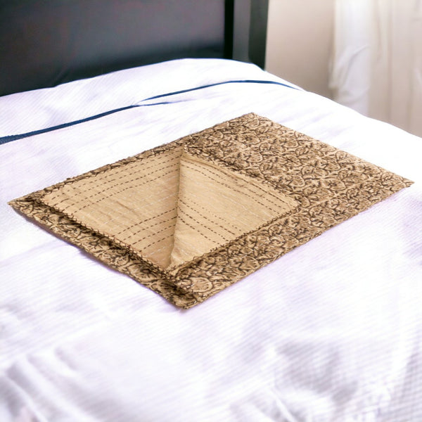 HomeRoots 50" Handcrafted Quilted Floral Throw Blanket - Beige & Black Cotton Design for Cozy Elegance 544505