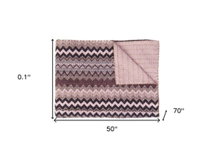 Homeroots 50" Pink And Black Chevron Plush Throw Blanket - Soft Cotton, Stylish Quilted Design For Any Room  Cotton 544506