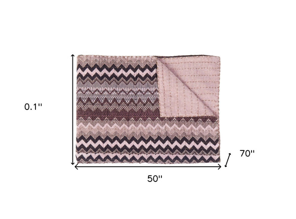 Homeroots 50" Pink And Black Chevron Plush Throw Blanket - Soft Cotton, Stylish Quilted Design For Any Room  Cotton 544506