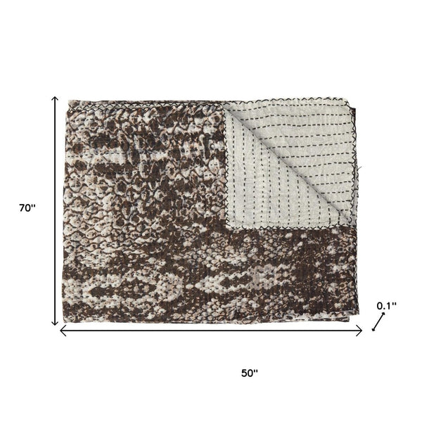 HomeRoots 50" X 70" Artisan Brown & Ivory Kantha Throw Blanket - Handcrafted Cotton with Embroidery Charm 544507