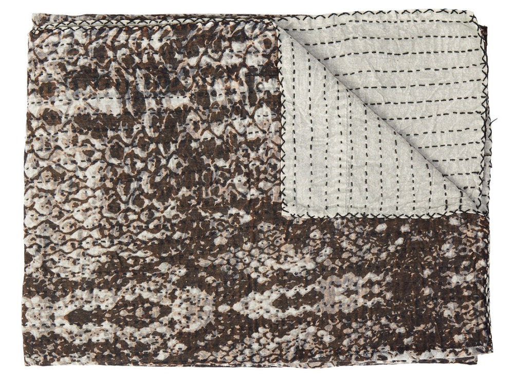 HomeRoots 50" X 70" Artisan Brown & Ivory Kantha Throw Blanket - Handcrafted Cotton with Embroidery Charm 544507