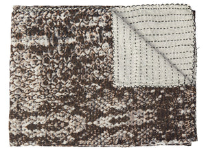 HomeRoots 50" X 70" Artisan Brown & Ivory Kantha Throw Blanket - Handcrafted Cotton with Embroidery Charm 544507