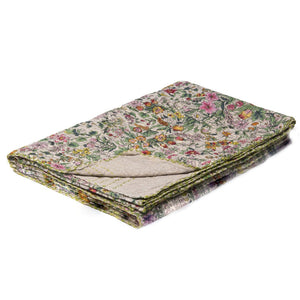 HomeRoots 50" Cotton Quilted Floral Throw Blanket - Cozy White, Green & Red Embroidery for Home Décor & Gifting 544508
