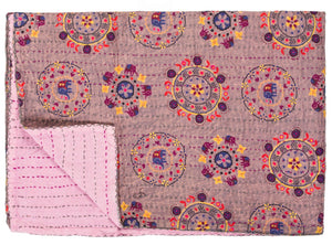 HomeRoots 50" Cotton Quilted Throw Blanket - Vibrant Pink, Lavender, and Orange Abstract Design for Cozy Decor 544509