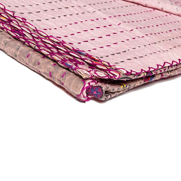 HomeRoots 50" Cotton Quilted Throw Blanket - Vibrant Pink, Lavender, and Orange Abstract Design for Cozy Decor 544509