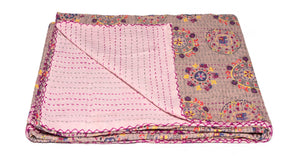 HomeRoots 50" Cotton Quilted Throw Blanket - Vibrant Pink, Lavender, and Orange Abstract Design for Cozy Decor 544509