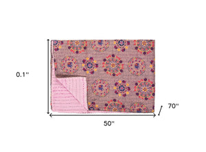 HomeRoots 50" Cotton Quilted Throw Blanket - Vibrant Pink, Lavender, and Orange Abstract Design for Cozy Decor 544509