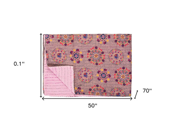 HomeRoots 50" Cotton Quilted Throw Blanket - Vibrant Pink, Lavender, and Orange Abstract Design for Cozy Decor 544509