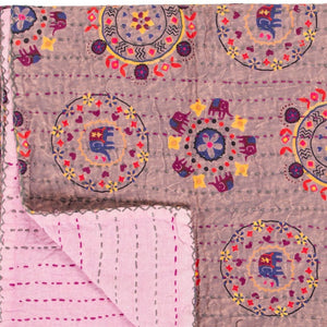 HomeRoots 50" Cotton Quilted Throw Blanket - Vibrant Pink, Lavender, and Orange Abstract Design for Cozy Decor 544509
