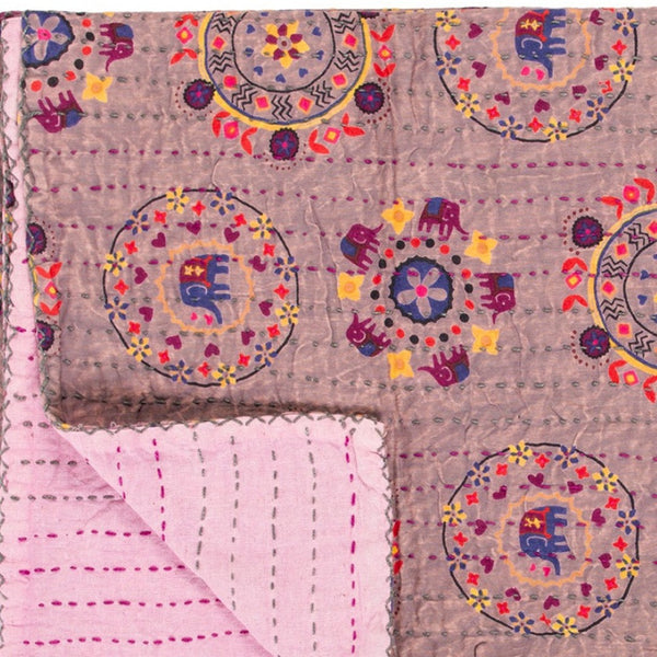 HomeRoots 50" Cotton Quilted Throw Blanket - Vibrant Pink, Lavender, and Orange Abstract Design for Cozy Decor 544509