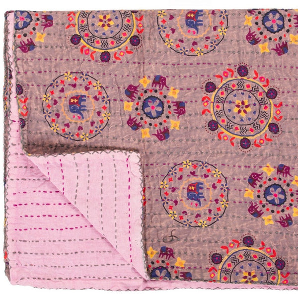 HomeRoots 50" Cotton Quilted Throw Blanket - Vibrant Pink, Lavender, and Orange Abstract Design for Cozy Decor 544509