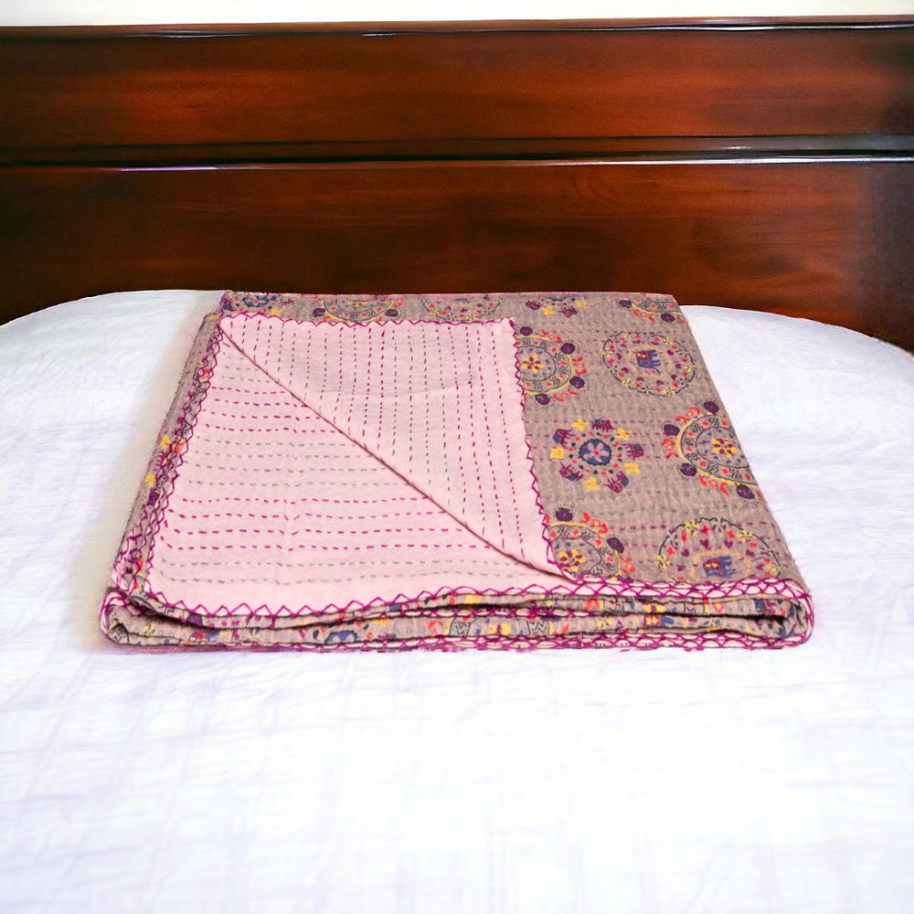 HomeRoots 50" Cotton Quilted Throw Blanket - Vibrant Pink, Lavender, and Orange Abstract Design for Cozy Decor 544509