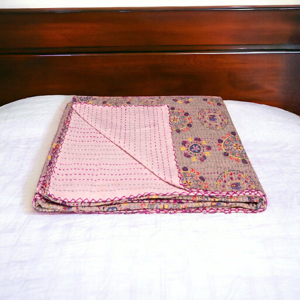 HomeRoots 50" Cotton Quilted Throw Blanket - Vibrant Pink, Lavender, and Orange Abstract Design for Cozy Decor 544509