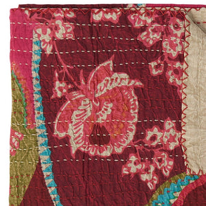 HomeRoots 50" Artisan Red Floral Quilted Kantha Throw Blanket - Cozy, Lightweight, Perfect for Any Space Cotton - 50"x70" 544510