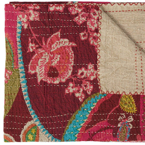 HomeRoots 50" Artisan Red Floral Quilted Kantha Throw Blanket - Cozy, Lightweight, Perfect for Any Space Cotton - 50"x70" 544510