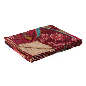 HomeRoots 50" Artisan Red Floral Quilted Kantha Throw Blanket - Cozy, Lightweight, Perfect for Any Space Cotton - 50"x70" 544510
