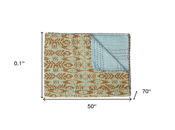 HomeRoots 50" Handcrafted Cotton Throw Blanket in Vibrant Green, Orange, and Teal - Cozy Quilted Design 544511