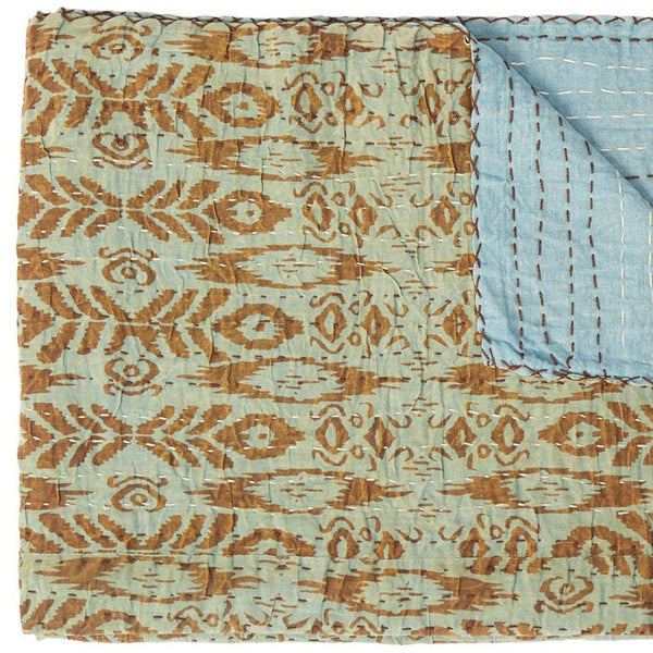 HomeRoots 50" Handcrafted Cotton Throw Blanket in Vibrant Green, Orange, and Teal - Cozy Quilted Design 544511