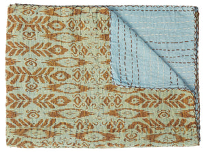 HomeRoots 50" Handcrafted Cotton Throw Blanket in Vibrant Green, Orange, and Teal - Cozy Quilted Design 544511