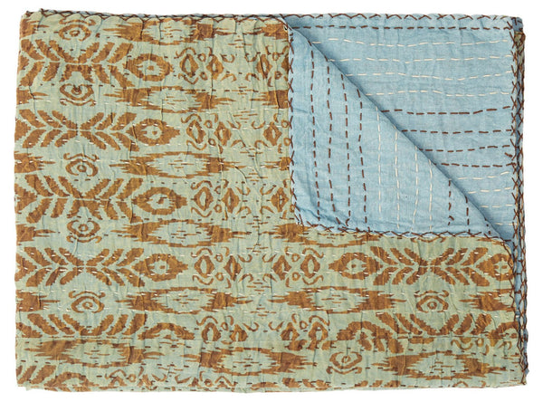 HomeRoots 50" Handcrafted Cotton Throw Blanket in Vibrant Green, Orange, and Teal - Cozy Quilted Design 544511