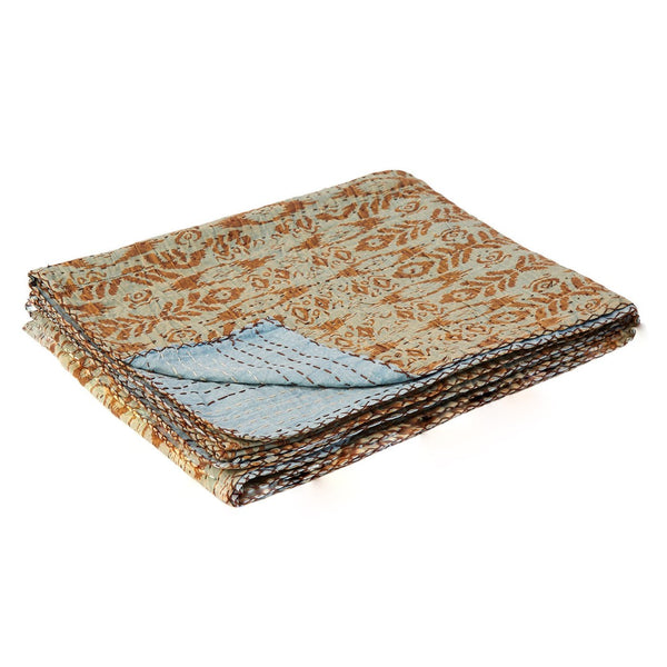 HomeRoots 50" Handcrafted Cotton Throw Blanket in Vibrant Green, Orange, and Teal - Cozy Quilted Design 544511