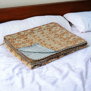 HomeRoots 50" Handcrafted Cotton Throw Blanket in Vibrant Green, Orange, and Teal - Cozy Quilted Design 544511