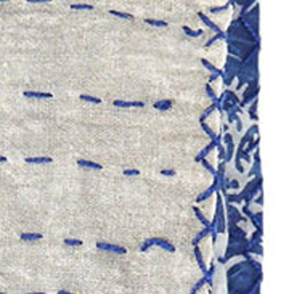 HomeRoots 50" Blue and White Floral Quilted Kantha Throw Blanket - Handmade, Lightweight, Cozy Comfort for All Seasons Cotton - 50"x70" 544512