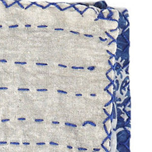 HomeRoots 50" Blue and White Floral Quilted Kantha Throw Blanket - Handmade, Lightweight, Cozy Comfort for All Seasons Cotton - 50"x70" 544512