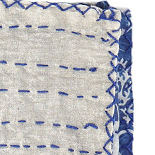 HomeRoots 50" Blue and White Floral Quilted Kantha Throw Blanket - Handmade, Lightweight, Cozy Comfort for All Seasons Cotton - 50"x70" 544512