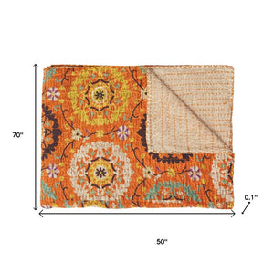 HomeRoots 50" Artisan Red Floral Quilted Kantha Throw Blanket - Cozy, Lightweight, Perfect for Any Space Cotton - 50"x70" 544513