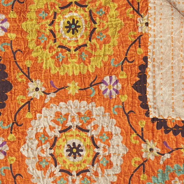 HomeRoots 50" Artisan Red Floral Quilted Kantha Throw Blanket - Cozy, Lightweight, Perfect for Any Space Cotton - 50"x70" 544513