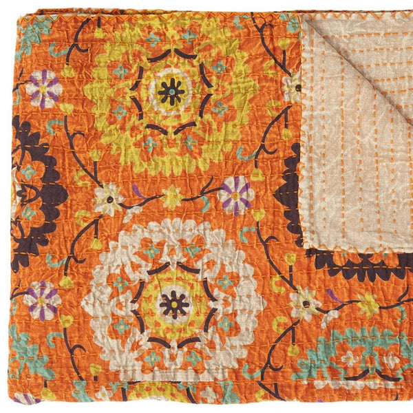 HomeRoots 50" Artisan Red Floral Quilted Kantha Throw Blanket - Cozy, Lightweight, Perfect for Any Space Cotton - 50"x70" 544513