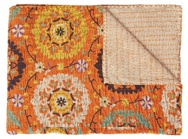 HomeRoots 50" Artisan Red Floral Quilted Kantha Throw Blanket - Cozy, Lightweight, Perfect for Any Space Cotton - 50"x70" 544513