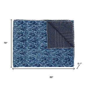 HomeRoots 50" Blue Paisley Kantha Throw Blanket - Artisan Quilted, Lightweight, Cozy Decor for Home Styling Cotton - 50"x70" 544514