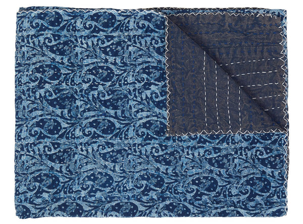 HomeRoots 50" Blue Paisley Kantha Throw Blanket - Artisan Quilted, Lightweight, Cozy Decor for Home Styling Cotton - 50"x70" 544514