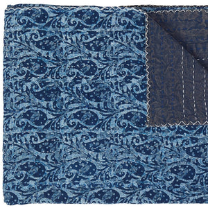 HomeRoots 50" Blue Paisley Kantha Throw Blanket - Artisan Quilted, Lightweight, Cozy Decor for Home Styling Cotton - 50"x70" 544514