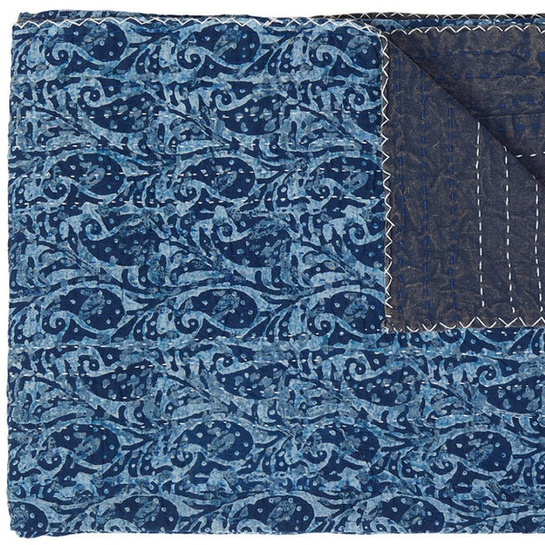 HomeRoots 50" Blue Paisley Kantha Throw Blanket - Artisan Quilted, Lightweight, Cozy Decor for Home Styling Cotton - 50"x70" 544514