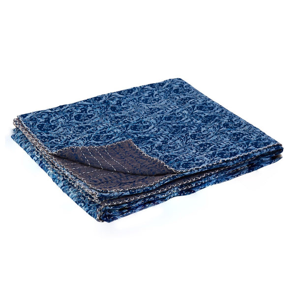 HomeRoots 50" Blue Paisley Kantha Throw Blanket - Artisan Quilted, Lightweight, Cozy Decor for Home Styling Cotton - 50"x70" 544514