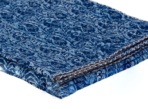 HomeRoots 50" Blue Paisley Kantha Throw Blanket - Artisan Quilted, Lightweight, Cozy Decor for Home Styling Cotton - 50"x70" 544514