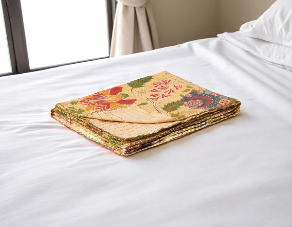 HomeRoots 50" Artisan Red Floral Quilted Kantha Throw Blanket - Cozy, Lightweight, Perfect for Any Space Cotton - 50"x70" 544516