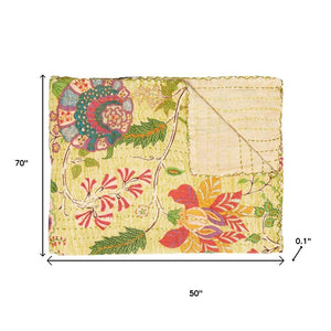 HomeRoots 50" Artisan Red Floral Quilted Kantha Throw Blanket - Cozy, Lightweight, Perfect for Any Space Cotton - 50"x70" 544516