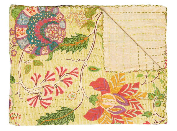 HomeRoots 50" Artisan Red Floral Quilted Kantha Throw Blanket - Cozy, Lightweight, Perfect for Any Space Cotton - 50"x70" 544516